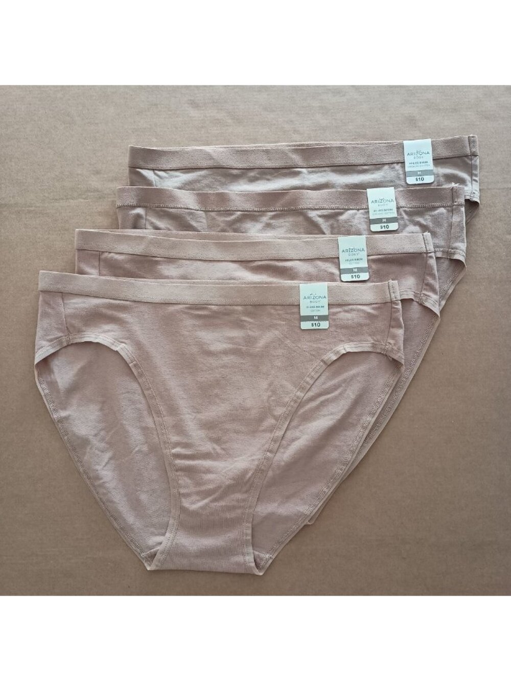 4 pairs NWT Arizona organic cotton hi-leg bikini panties tan size M